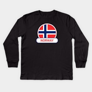 Norway Country Badge - Norway Flag Kids Long Sleeve T-Shirt